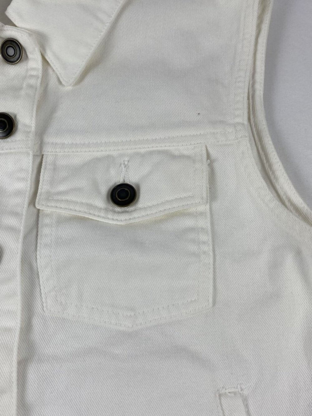 Talbots White Denim Sleeveless Vest Button Front Pockets Womens Petite - Picture 11 of 14